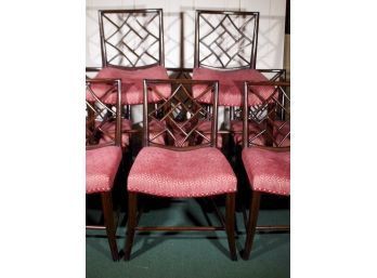 Great Set Of 8 Albert Fornier Modern Geometric Splat Mahogany Padded Seat Dining Chairs