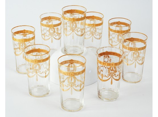 Nine (9) Antique Bohemian Gilt Glass Juice Glasses