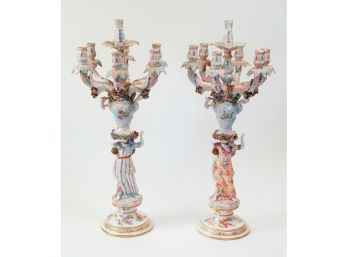 Pair Of Monumental German Porcelain Candelabras