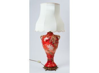 Japanese Glazed Ceramic Urn Electrified Mounted As Lamp