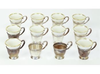 Twelve (12) Sterling Silver Demitasse Cups W/ Ten (10) Lenox Porcelain Inserts
