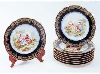 Nine (9) 8.5' Sevres Chateau Versailles Porcelain Decorated Plates