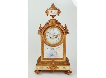 19th Century French Hand Painted Porcelain & Bronze Clock