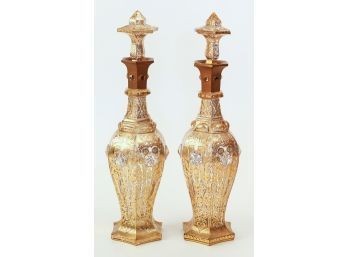 Pair Of Moser-Style Glass Decanters