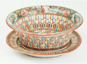 Early 20th Century Chinese Famille Rose Reticulated Bowl And Plate