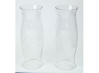 Pair Of Etched Glass Hurricane Shades