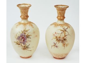 Antique Pair Of Turn Teplitz Austrian Painted Porcelain Vases
