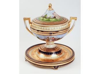 19th Century Royal Vienna Two-Handled Covered Urn W/ Footed Underplate