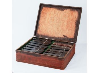 Collection Of 50 Straight Razors In Original Cases Along With Triple Deck Wood Case