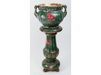 English Porcelain Jardiniere & Pedestal