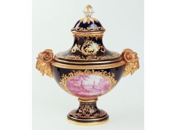 19th Century Seves Cobalt & Gilt Covered Porcelain Urn