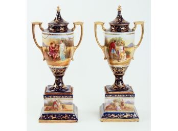 Pair Of 19th Century Royal Vienna Covered Urns