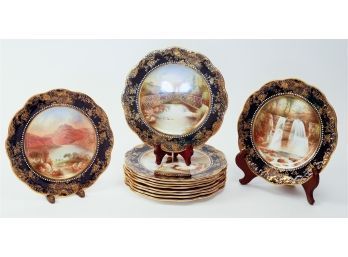 Eleven Late 19th C. 8.5' Ansley Hand-Painted Scenic Plates Irish Landscapes