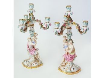 Pair Of Meissen Porcelain Figural Candelabra