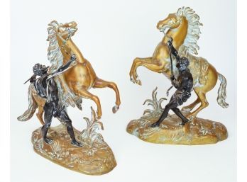 Pair Of Brass & Metal Marley Horse Sculptures