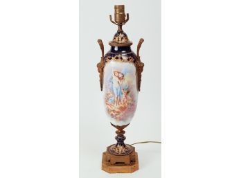 Sevres-style Hand Painted Porcelain Urn Converted To Lamp
