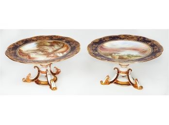 Late 19th Century Pair Of Ansley Hand Painted Compotes