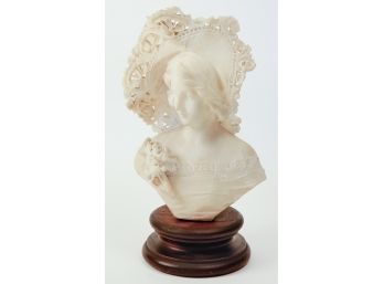 Marble Bust Of Young Woman With Bonnet