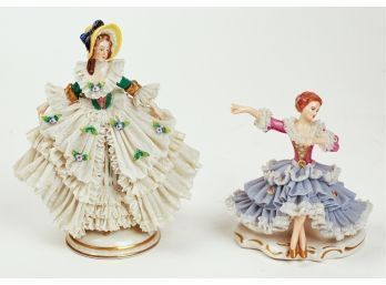 Two Dresden Lace Porcelain Figures