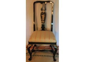Hand Painted Ebonized Chinoiserie Queen Anne Side Chair
