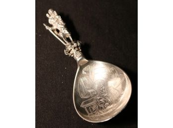 830 Silver Holy Family Figural & Engraved Spoon