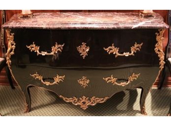 Exquisite Black Lacquer Wood Two Drawer Commode