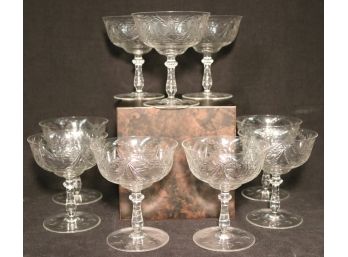 Nine Wheel-engraved & Cut Crystal Champagne Glasses