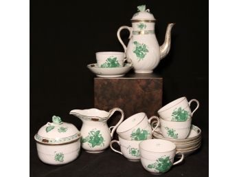 Herend Chinese Green Bouquet 9 Pc Coffee Set