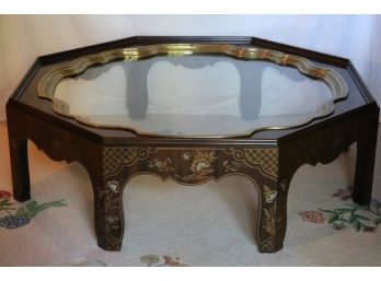 Octogonal Chinoiserie Glass Tray Top Coffee Table By Baker Furniture