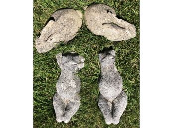 Pair Of Bunny Rabbits & Pair Of Frogs Cement Garden Ornaments