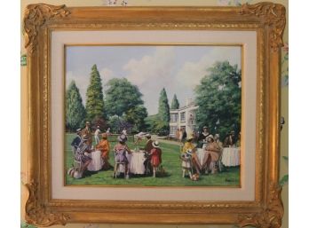 Original Oil Painting, Tennis Lawn Party, By Alan King