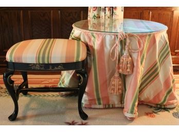 Chinoiserie Hand Painted Upholstered Stool