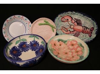 Five Glazed Ceramic Serving Dishes