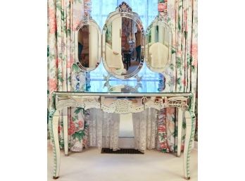 Spectacular Venetian Mirror Vanity And Tri-Fold Mirror