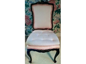 French Provincial-style Ebonized Wood Desk Chair, Upholstered Seat