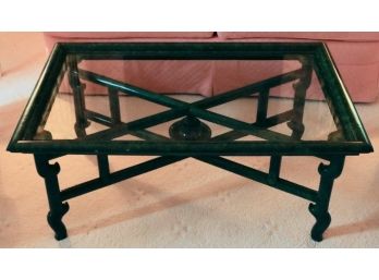 Maitland Smith Style Faux Green Marble Glass Top Coffee Table