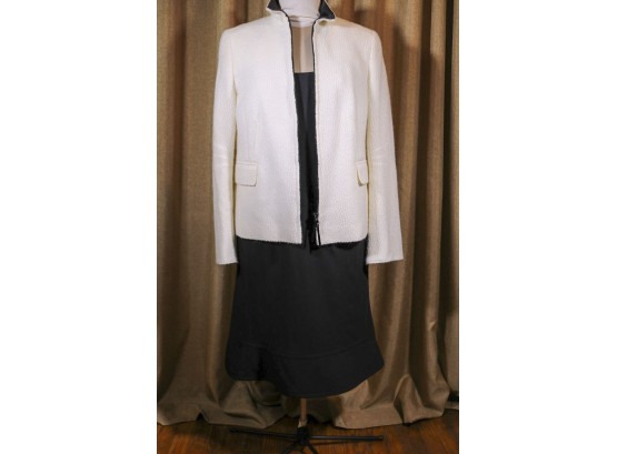 Akris Punto White Textured Jacket  Black Sheath Dress