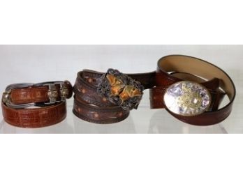 3 Leather Belts W/ Cool Buckles