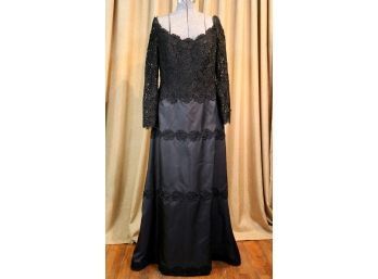Helen Morley Black Heavy Lace And Silk Gown