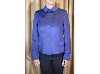 Akris Punto Deep Blue Wool Belted Back Fitted Jacket- Size 12