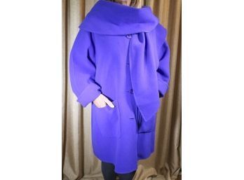 Carolyne Roehm Purple Double Face Wool 3/4 Coat With Scarf Collar- Size 44