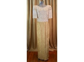 Mary McFadden Couture Gold Sequin And Lace Gown