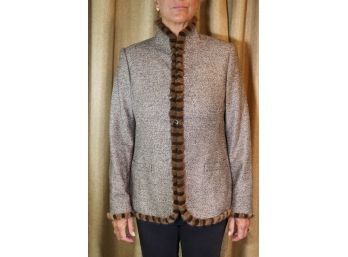 Escada Brown Tweed Cardigan Style Jacket With Mink Trim- Size 40