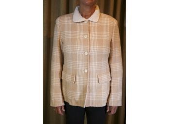 Escada Camel & Ivory Plaid Double Faced Alpaca And Wool Jacket- Size 42