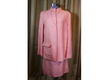 Oscar De La Renta Coral Wool & Linen Skirt Suit- Size 12