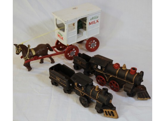Vintage Cast Iron Milk Wagon And Train