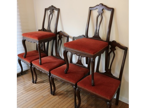 Six Mahogany Nailhead Upholstered Dining Chairs