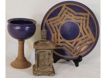 Religious Symbolic Pottery & Carved Altarpiece