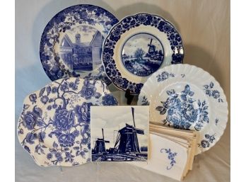 Seven (7) Blue & White Porcelain Items - Johnson Bros., Harvard, Delft, Etc.