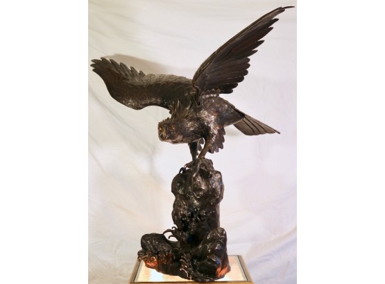 Magnificent Meiji Period Japanese Bronze Spread Wing Eagle